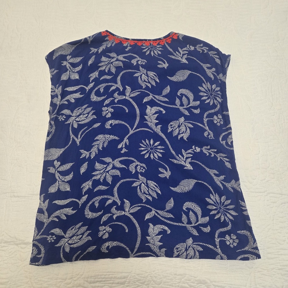 Irving & Fine x Lucky Brand Popover Print Top Embroidered Boho Red Blue Small - Picture 13 of 13